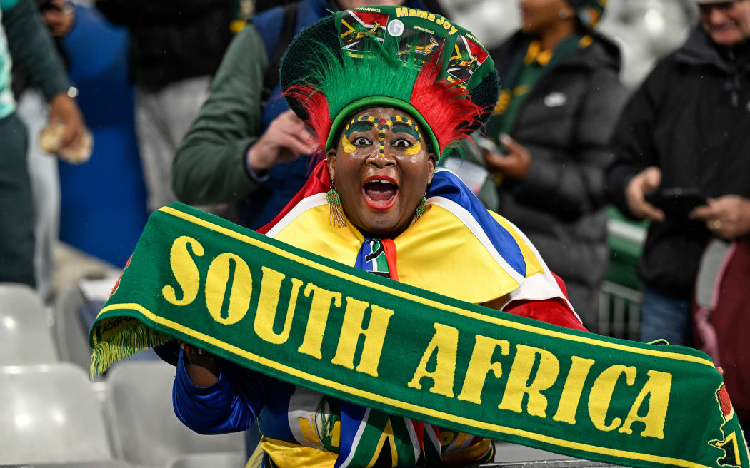 A Springboks supporter at the All Blacks v South Africa Rugby World Cup final match at Stade de France in Saint-Denis on 29 October, 2023.