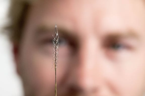 Nicholas Opie holding the stentrode device