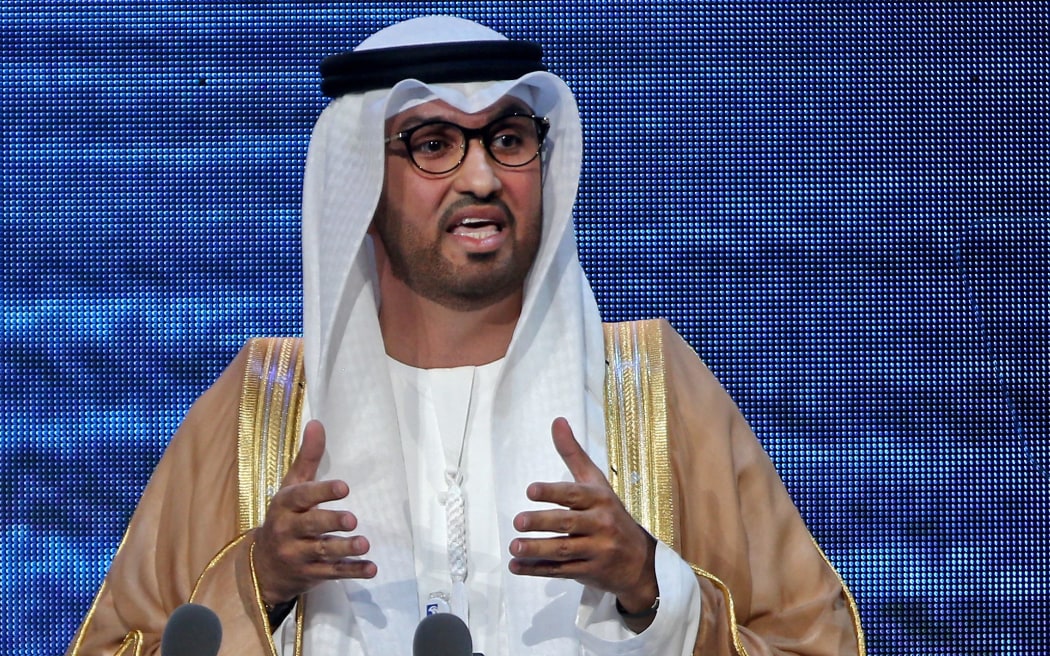 (FILES) In this file photo taken on November 11, 2019, the United Arab Emirates' minister of state and CEO of the Abu Dhabi National Oil Company (ADNOC), Sultan Ahmed al-Jaber, addresses the opening ceremony of the Abu Dhabi International Petroleum Exhibition and Conference (ADIPEC) in the Emirati capital. - The head of the United Arab Emirates' national oil company was named as president of this year's COP28 climate talks on January 12, 2023, promising a "pragmatic" approach to climate action. (Photo by AFP)