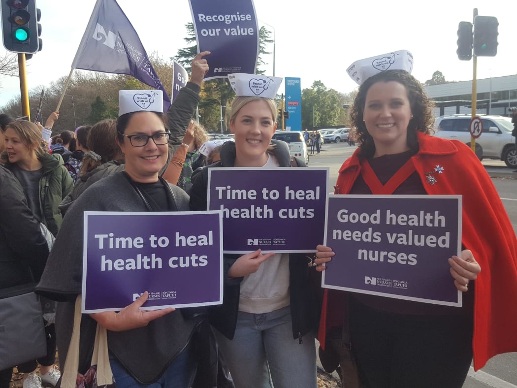 Nurses outside Christchurch Public Hospital.