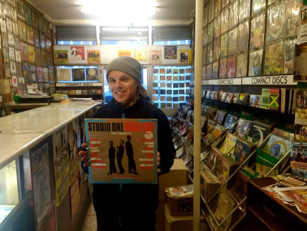 Garth pictured in a Brixton based reggae record shop