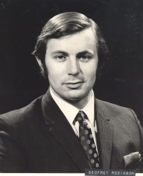 Geoff Robinson at the Radio New Zealand training school, Dunedin, 1974.