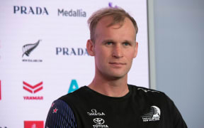 Emirates Team New Zealand sailor Josh Junior at the post race press conference on day three of the America's Cup, 13 March, 2021.