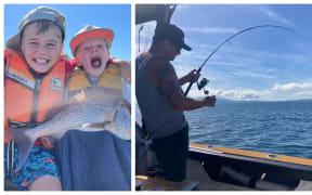 Ben Chissell, organiser of the One Ocean Protest in Auckland on 22 November 2025, fishing on the Hauraki Gulf, with his family.