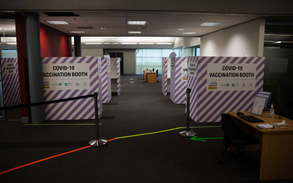 Vaccination booths for the Covid 19 vaccine at a facility in South Auckland