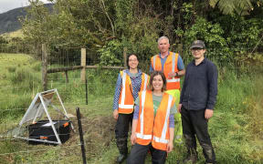 The completed installation with team (L-R): Olivia Pita Sllim, Ash Matheson, Prof John Townend and Dr. Finn Illsley-Kemp.