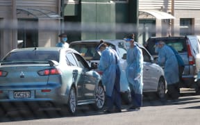 Covid coronavirus testing station at the Rotorua International Stadium in Rotorua.