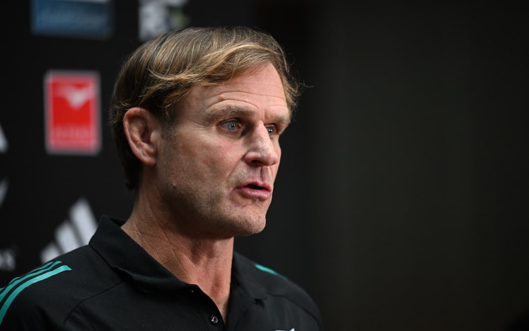 All Blacks head coach Scott Robertson speaks to media.