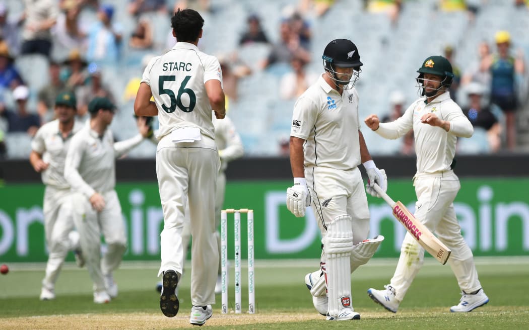 Colin de Grandhomme heads back to the dressing room after being dismissed by Starc during play on Day 3 of the second cricket test match. ICC World Test Championship, New Zealand Black Caps v Australia, MCG, Melbourne, Australia.