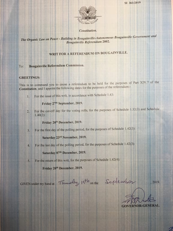 Bougainville Referendum Writ