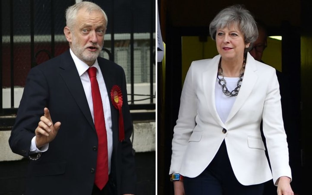 Jeremy Corbyn and Theresa May on voting day.