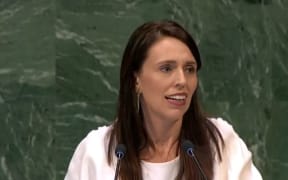 Prime Minister Jacinda Ardern delivering New Zealand's national statement at the United Nations.