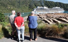 The Ovation of the Seas, with confirmed Covid-19 on board, docked in Picton on Wednesday.