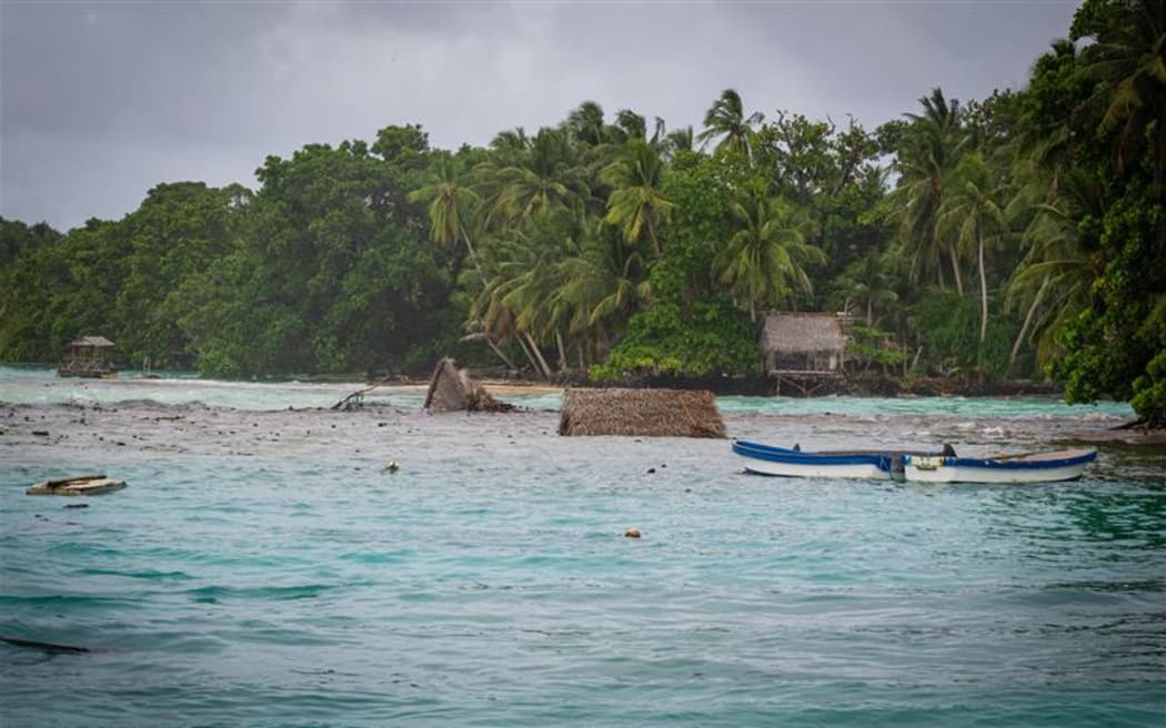Housing structures is FSM's remote atoll Kapingamarangi washed away during high tide and swell event in January 2024.