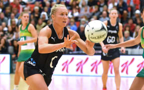 Silver ferns captain Laura Langman takes a pass during the Netball Quad Series vs South Africa.