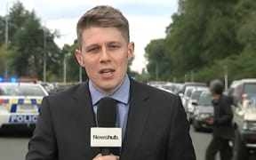 Thomas Mead reporting live from outside Al Noor mosque in Christchurch on 15 March 2019.