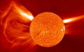 The sun with a coronal mass ejection happening