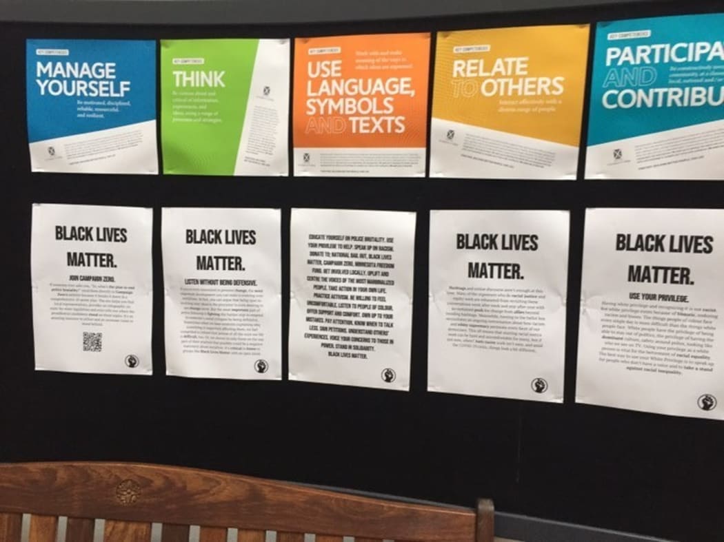 Students at St Andrew's College in Christchurch had been putting up posters to raise awareness of the Black Lives Matter movement.
