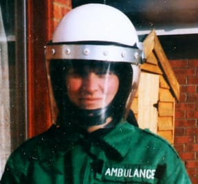 This picture was  taken in 2001. It shows  Sandie dressed for Civil Defence Training
