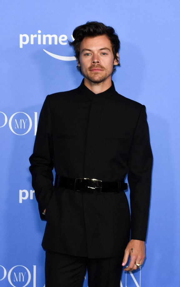 British singer and actor Harry Styles arrives for the premiere of "My Policeman" at the Regency Bruin Theatre in Westwood, California, on November 1, 2022. (Photo by VALERIE MACON / AFP)
