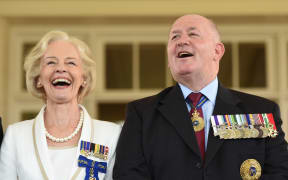 Dame Quentin Bryce, left, and Sir Peter Cosgrove at a reception at Government House in Canberra on 13 February to mark 40 years of the Australian honours system.