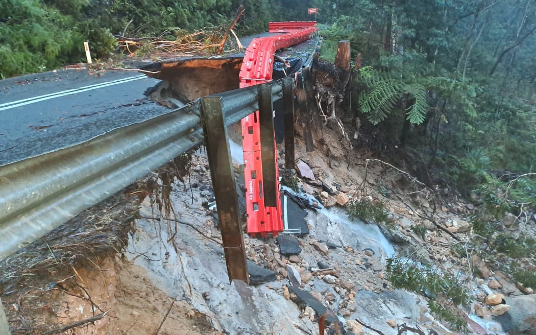 A Blue Mountains District Council photo showing a landslide that closed a road.