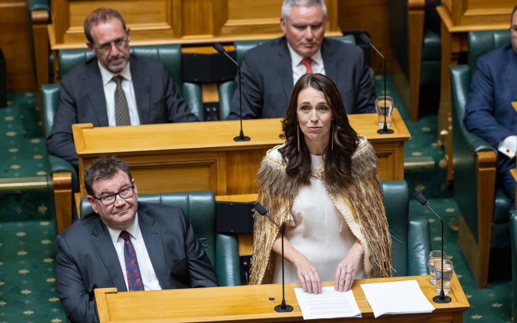 Jacinda Ardern gives her valedictory speech to a packed debating chamber at Parliament.