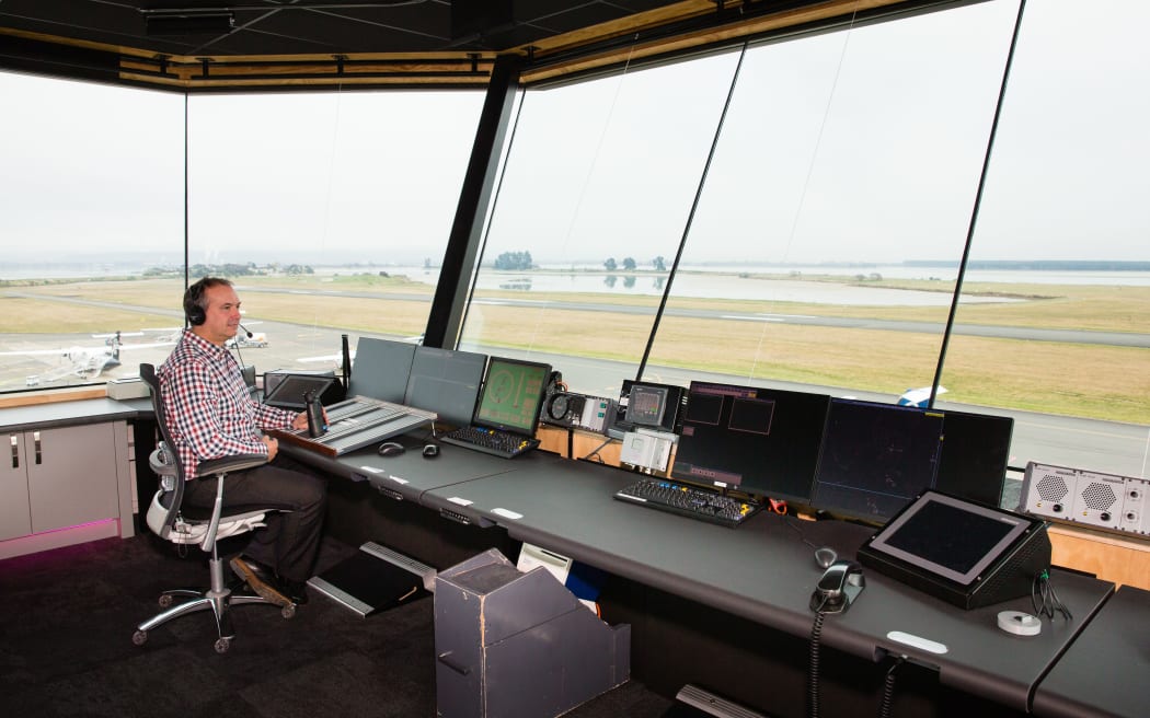 Airways Business Manager South Adam Arnold-Kelly in the new control tower at Nelson Airport.