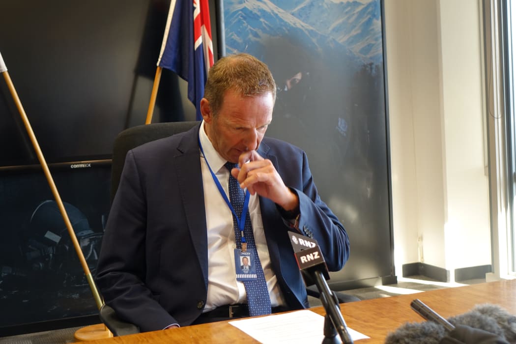 Detective Inspector Steve Wood speaks to media at the Dunedin Central Police Station.