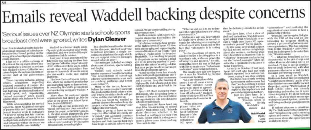 Dylan Cleaver's scoop in the Weekend Herald.