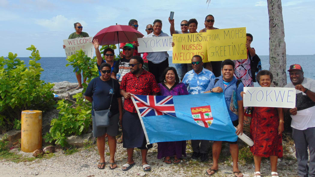Dozens of Fijians who live in Majuro turned out to welcome the incoming nurses, educators and pilots