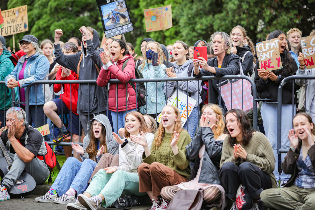 Enjoying the open Mic at the Climate Strike, Parliament 9 April 2021