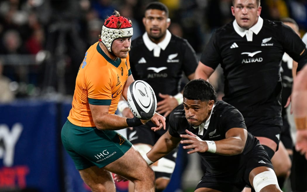 Fraser McReight of Australia.
New Zealand All Blacks v Australia Wallabies, Bledisloe Cup and Rugby Championship rugby union test match at Sky Stadium, Wellington, New Zealand on Saturday 28 September 2024. © Photo: Andrew Cornaga / Photosport