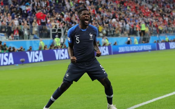 Samuel Umtiti celebrates his winning goal
