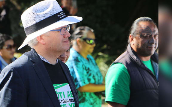 Former New Plymouth mayor Andrew Judd marching in support of Māori wards in Whakatane.