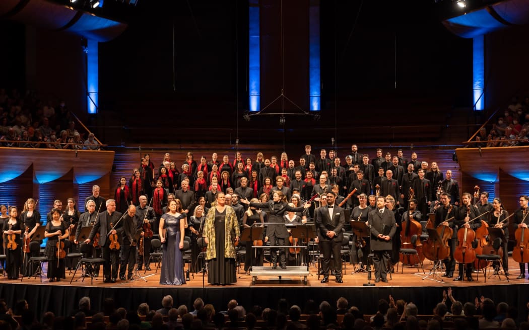 Anna Leese, Rhonda Browne, Amitai Pati, Robert Tucker, Voices New Zealand, NZSO conducted by Gemma New after performing Mozart's Requiem