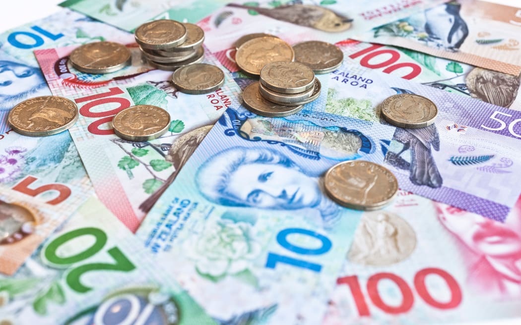 New Zealand cash, money or currency. Notes and coins