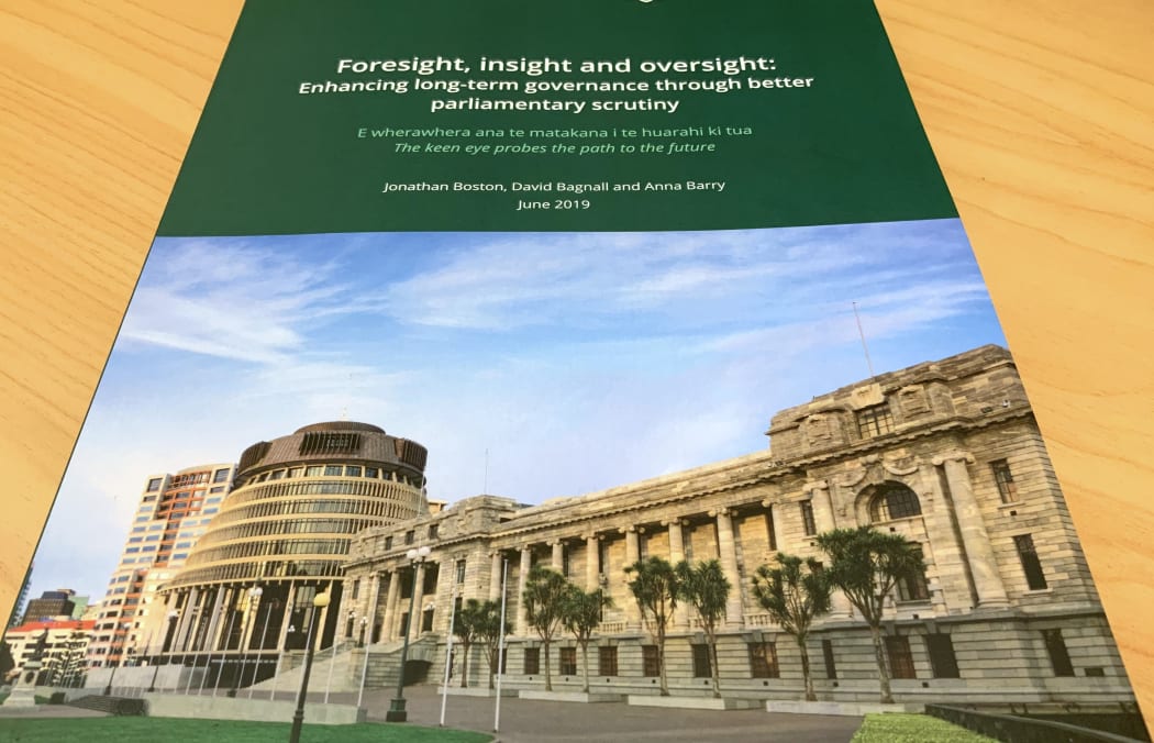 The cover of "Foresight, insight and oversight: Enhancing long-term governance through better parliamentary scrutiny" by Jonathan Boston, David Bagnall and Anna Barry.