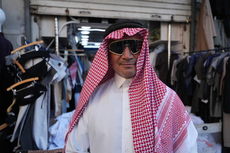 Temuera Morrison wearing traditional bedouin gear for his TV series Earth Oven.
