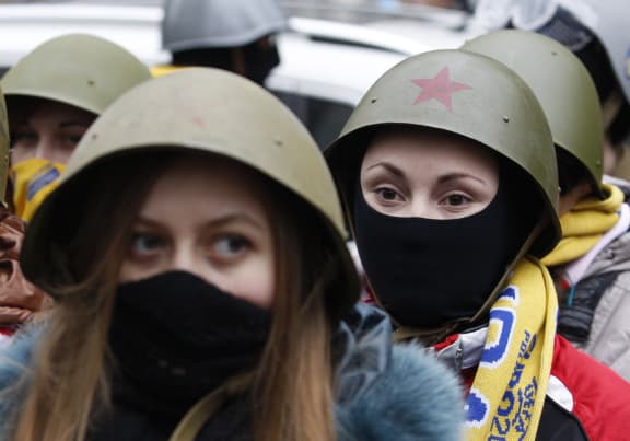 Anti-government protestors in Kiev on Friday.