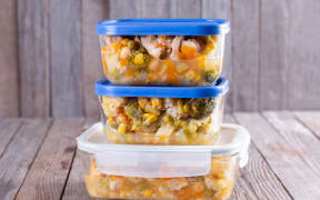 Ready to eat. Containers with ready meals in containers ready to be frozen for later use.