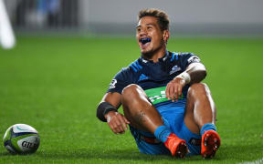 Augustine Pulu celebrates his try against the Cheetahs at Eden Park.