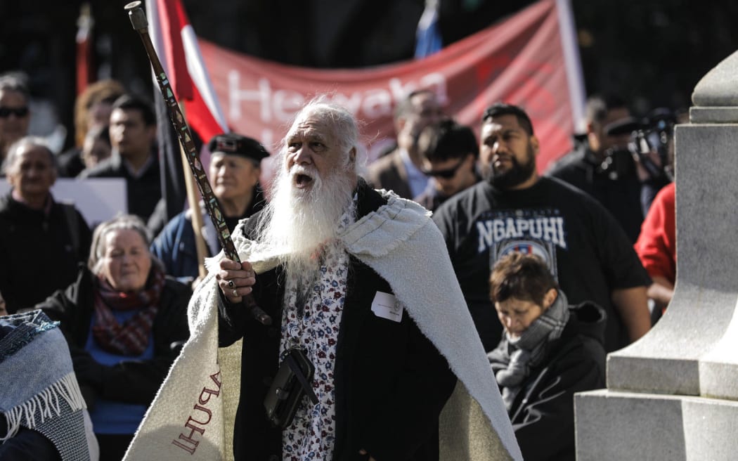 Hundreds have gathered outside Parliament on 5 August 2024 to protest against the government repealing Section 7AA of the Oranga Tamariki Act.