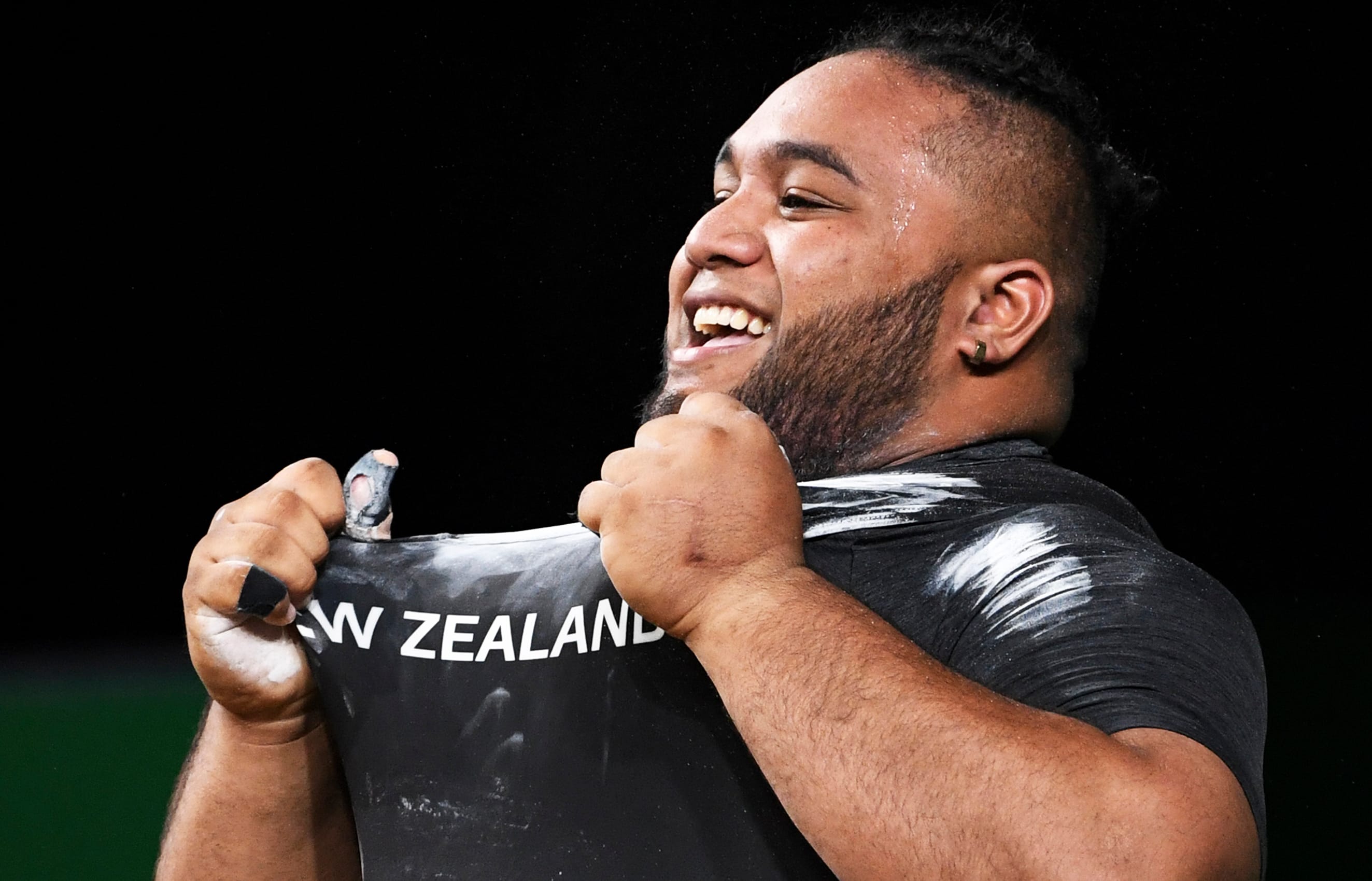 Weightlifter David Liti after winning gold at the Commonwealth Games.