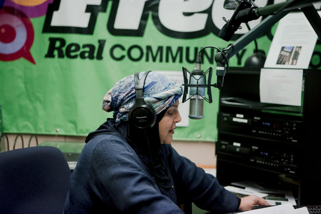 Mayssaa recording her radio show at Free FM