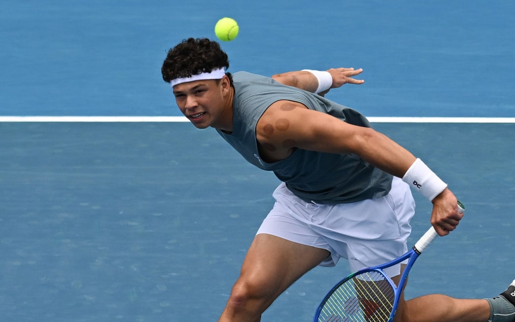 USA’s Ben Shelton during his first round singles match at the ASB Classic Men’s ATP 250 tennis tournament at Manuka Doctor Arena, Auckland, New Zealand. Wednesday 14 January 2026. © Photo: Andrew Cornaga / www.photosport.nz