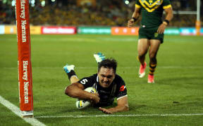 Kiwis Winger Jordan Rapana scoring try for New Zealand against Australia