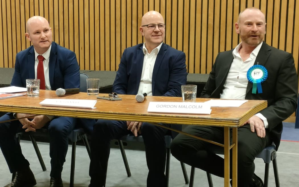 Waimakariri candidates Dan Rosewarne (Labour), Matt Doocey (National) and Gordon Malcolm (Democracy NZ).