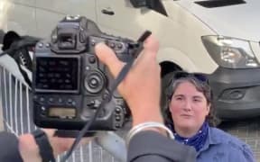 Lucinda Baulch leaves MIQ and answers reporters questions.