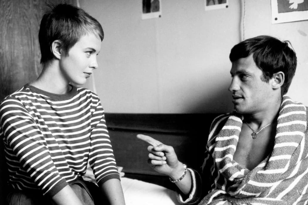 Movie still from the 1960 Jean-Luc Godard film Á bout de souffle (aka Breathless) featuring Jean Seberg and Jean-Paul Belmondo